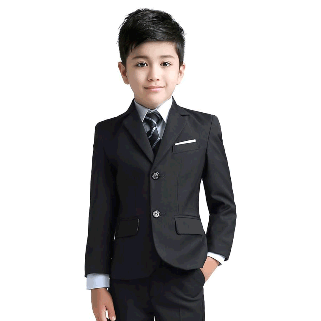 Boys Formal 5 Piece Suit Set Black