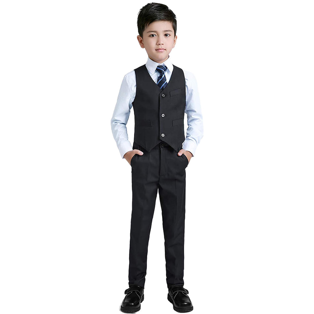Boys Formal 5 Piece Suit Set Black