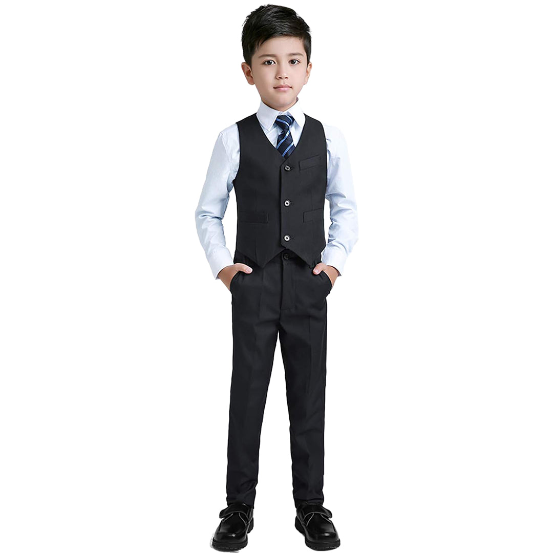 Boys Formal 5 Piece Suit Set Black