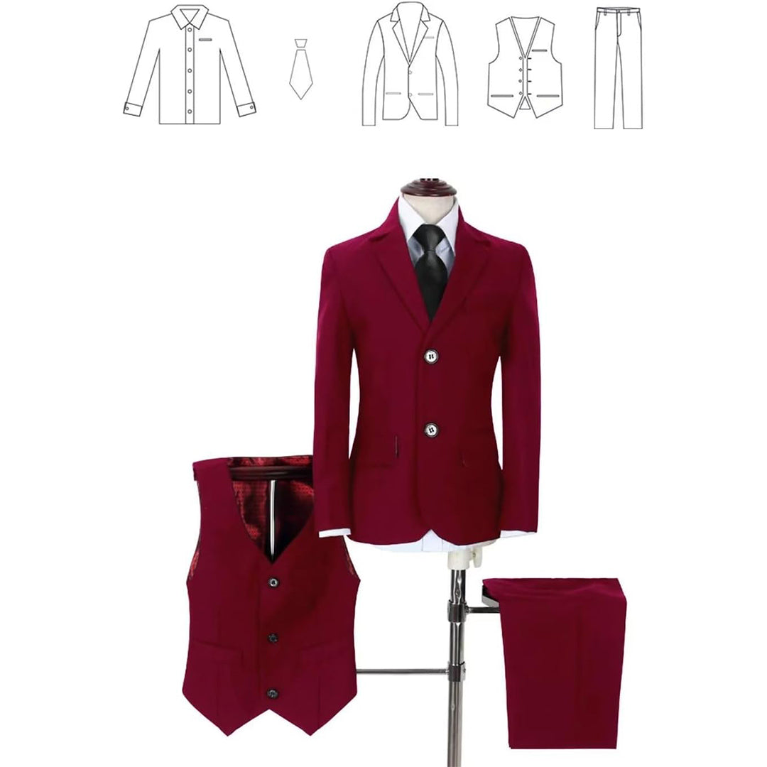 Boys Formal 5 Piece Suit Set Maroon