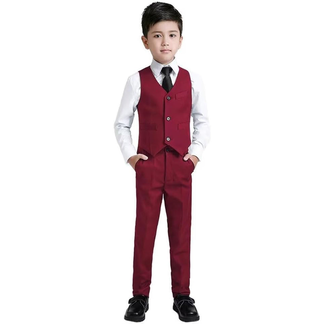 Boys Formal 5 Piece Suit Set Maroon