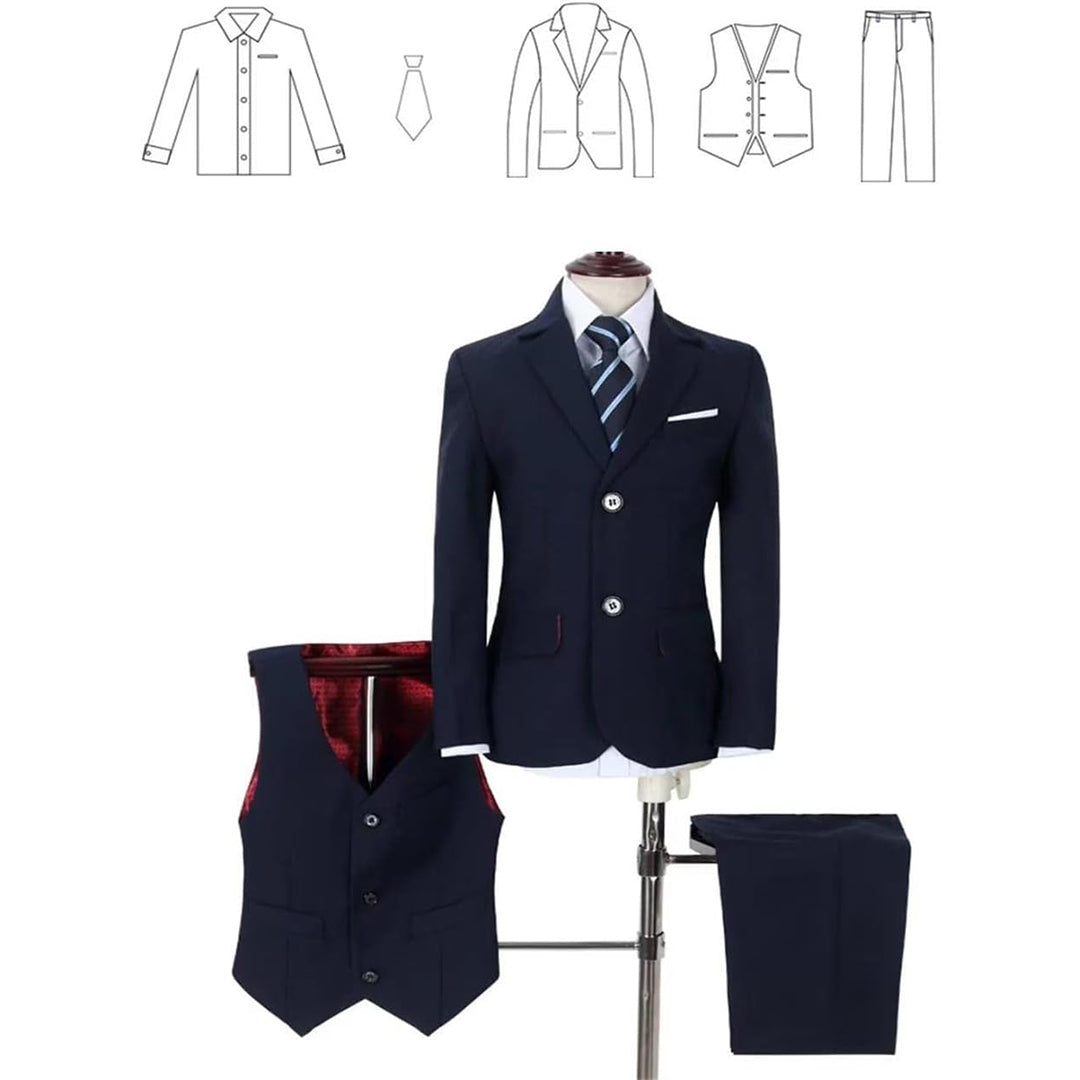 Boys Formal 5 Piece Suit Set Navy Blue